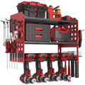 Organizer, 3 Layers Drill Holder Wall Mount with 2 Side Pegboards, Heavy Duty Storage Rack for Garage, 150Lbs Load Ca...