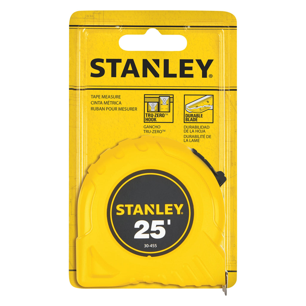 Stanley Power Return Tape Measure, Plastic Case, 1" x 25ft, Yellow
