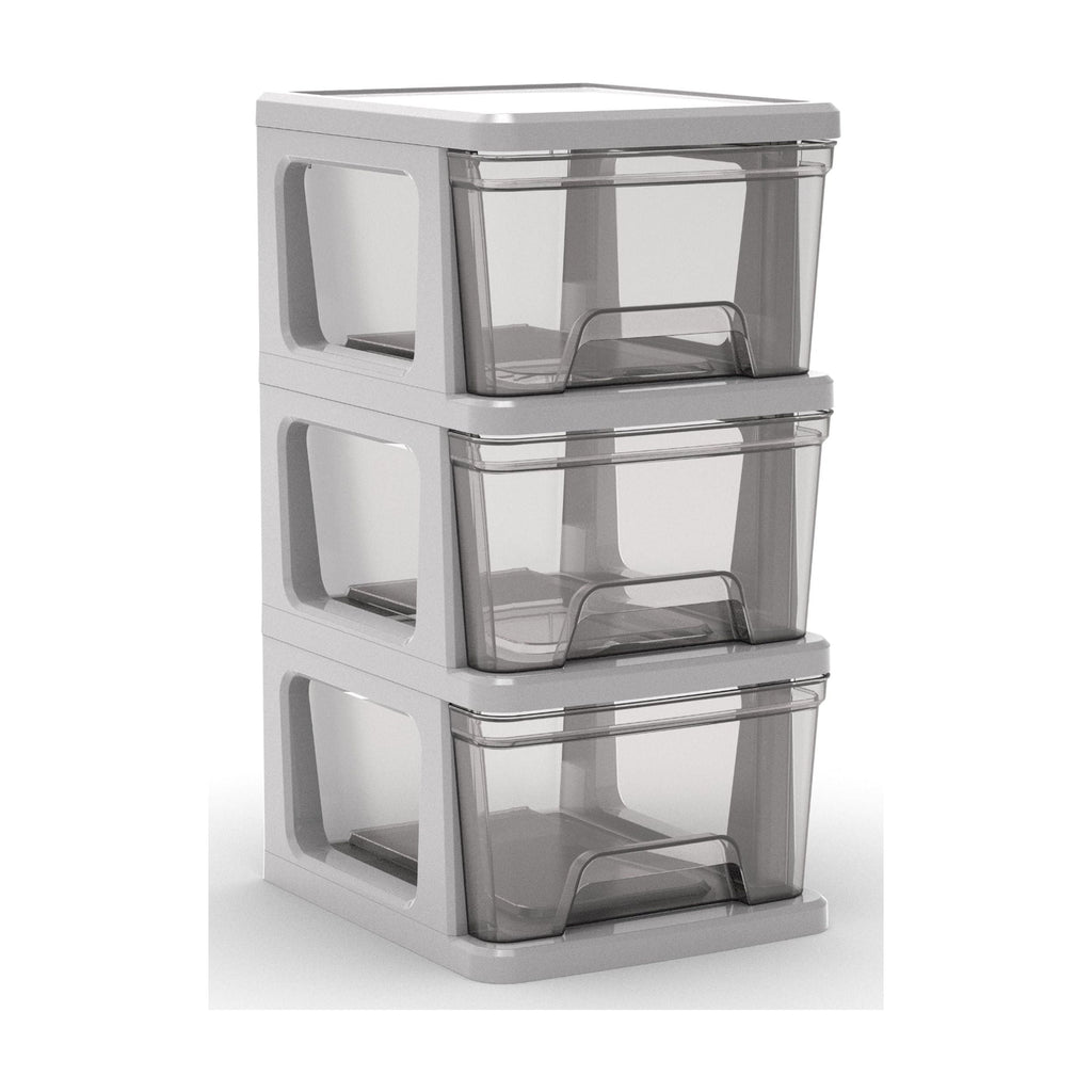 Knock Down Medium Storage Cart with Drawers, Silver Plastic