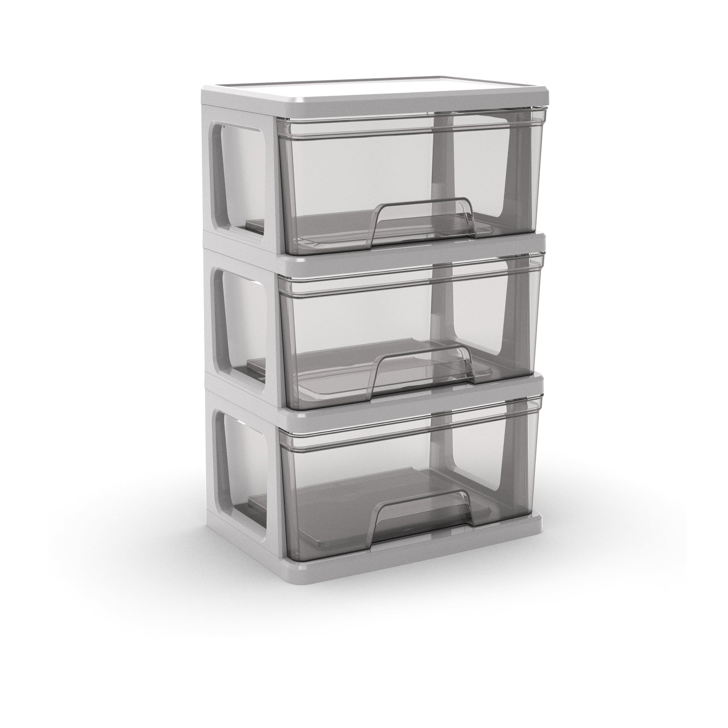 Knock Down Medium Storage Cart with Drawers, Silver Plastic