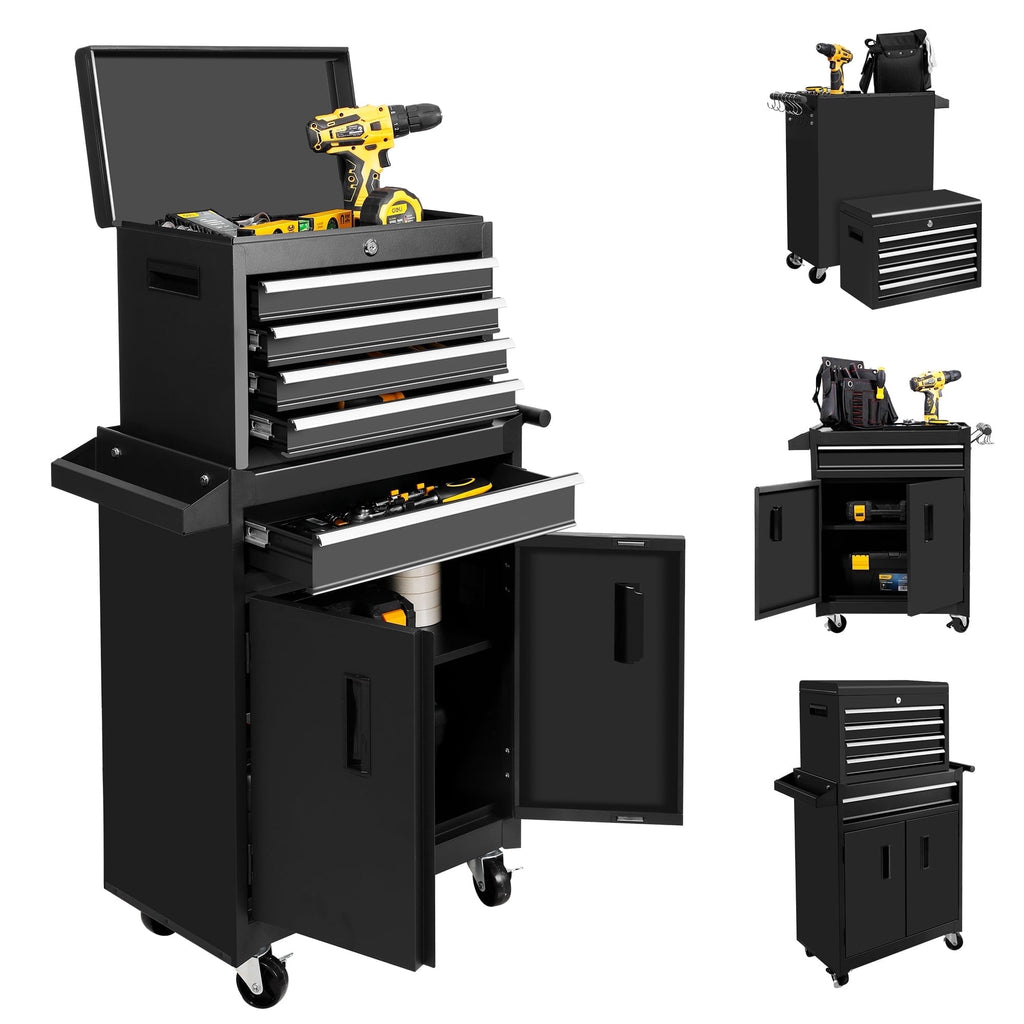 26-Inch Chest & Storage Cabinet, 5 Drawers Rolling Chest with Detachable Top Box for Garage Warehouse Workshop, Rolli...