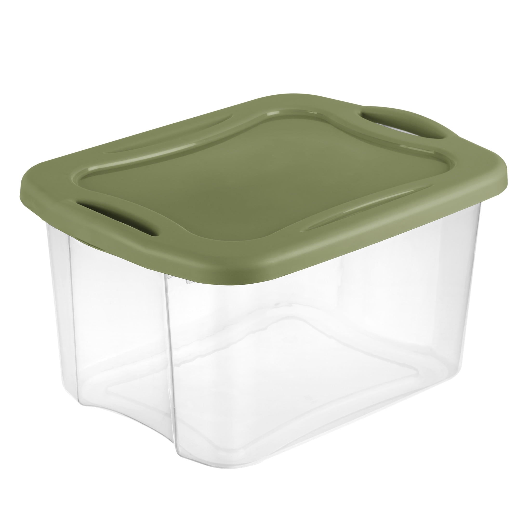 EZ Carry 40 Quart Medium Storage Bin, Clear Plastic Storage Container with Full-Grip Handles, Green