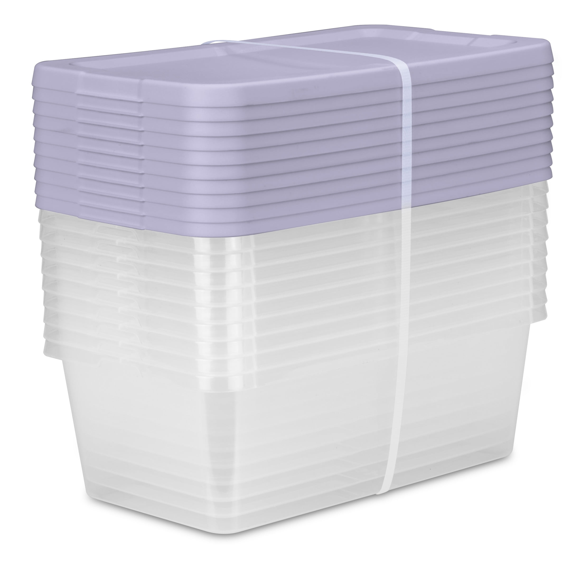 Set of (10) 6 Quart Small Storage Bins, Clear Plastic Storage Containers with Snap-on Lids, White