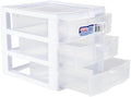 , 3 Drawer Clear Storage Bin, Desktop Drawer Storage Container, White