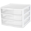 Wide 3 Drawer Unit, Clear Plastic Countertop or Desktop Drawers, White