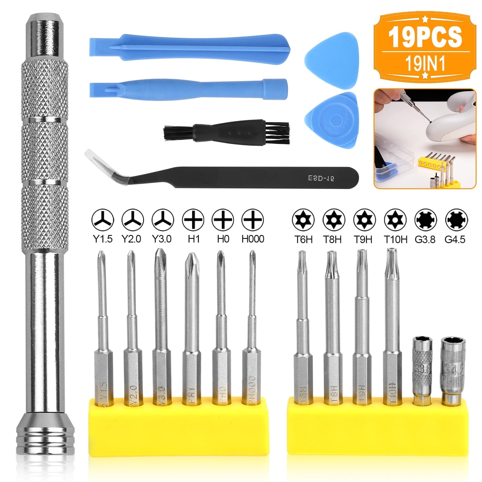 19-in-1 Torx Screwdriver Repair Tool Set Fit for ///, Triwing/Phillips/Torx T8 T6 T9 T10 Security Screwdriver Kit wit...