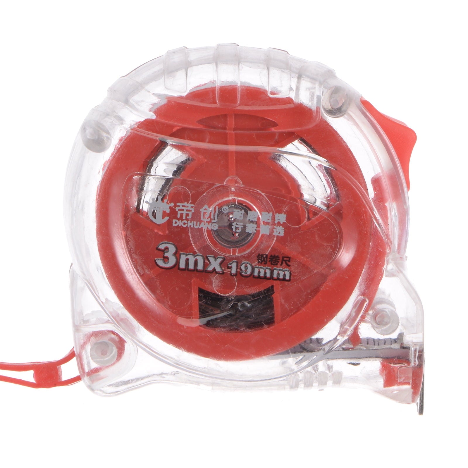 Tape Measure 3 Meters Metric Ruler Extra Thick Steel Measuring Tape 19mm Wide, Transparent Red ABS Case