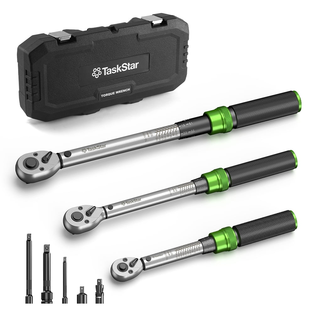 1/4 3/8 1/2-inch Drive Click Torque Wrench Set, Precision Torque Tool 45-221in.lb, 7-45ft.lb, 30-160ft.lb with Adapte...