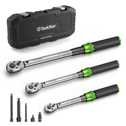 1/4 3/8 1/2-inch Drive Click Torque Wrench Set, Precision Torque Tool 45-221in.lb, 7-45ft.lb, 30-160ft.lb with Adapte...