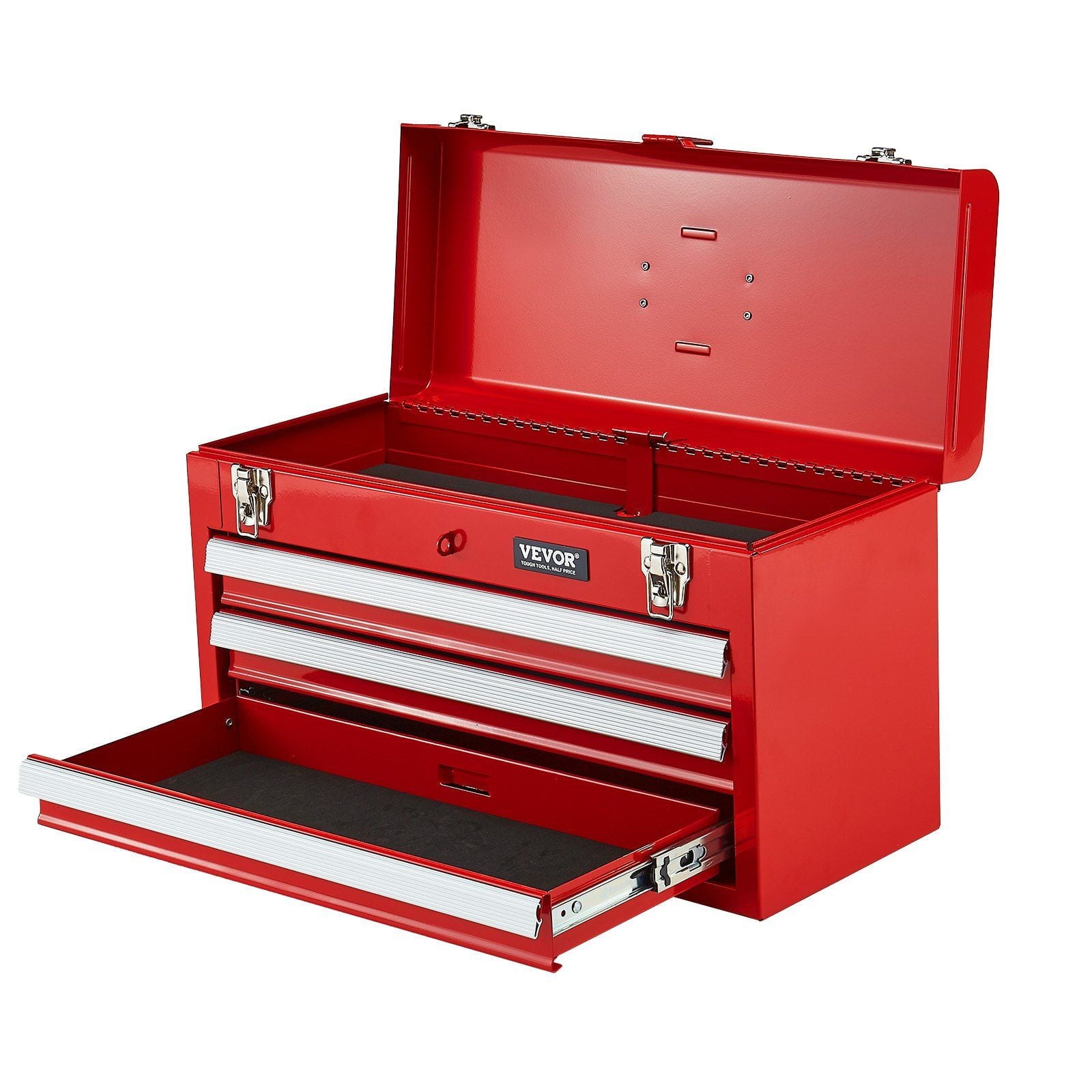 20.5-inch, 3-Drawer Portable Metal Chest with Tray, Red