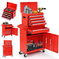 5-Drawer Tool Chest with Detachable Box, Lockable Wheels & 4 Hooks, Red