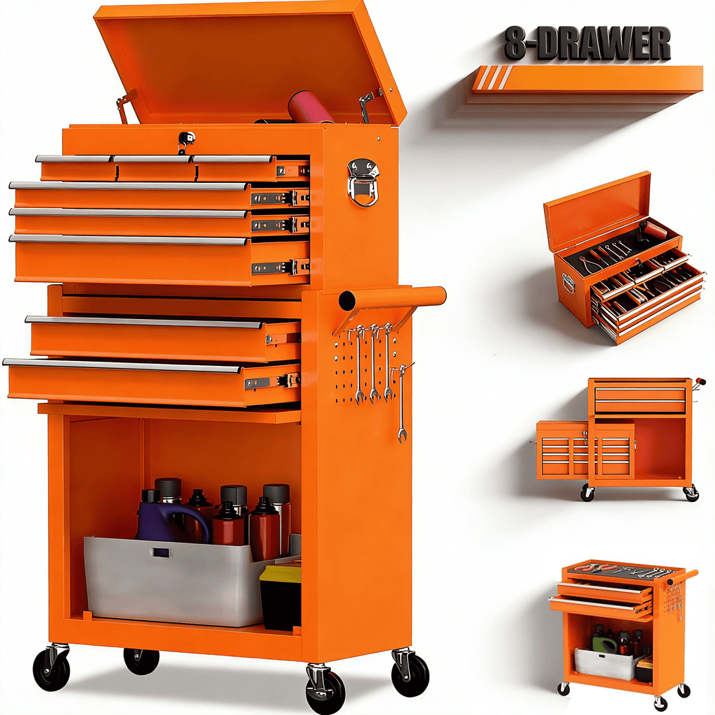 8-Drawer on wheels, Rolling Chest & Cabinet Large Capacity with , Lockable Organizer for Garage Workshop Warehouse, H...