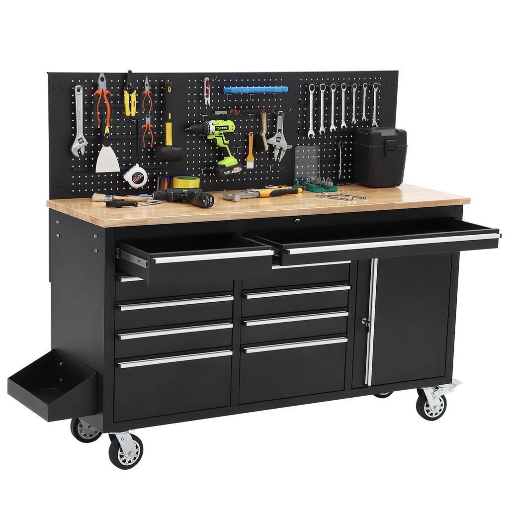61-inch Rolling with Wheels, 10 Drawers, Multifunctional Cart Mechanic Storage Cabinet for Garage, Assembled Large Bo...