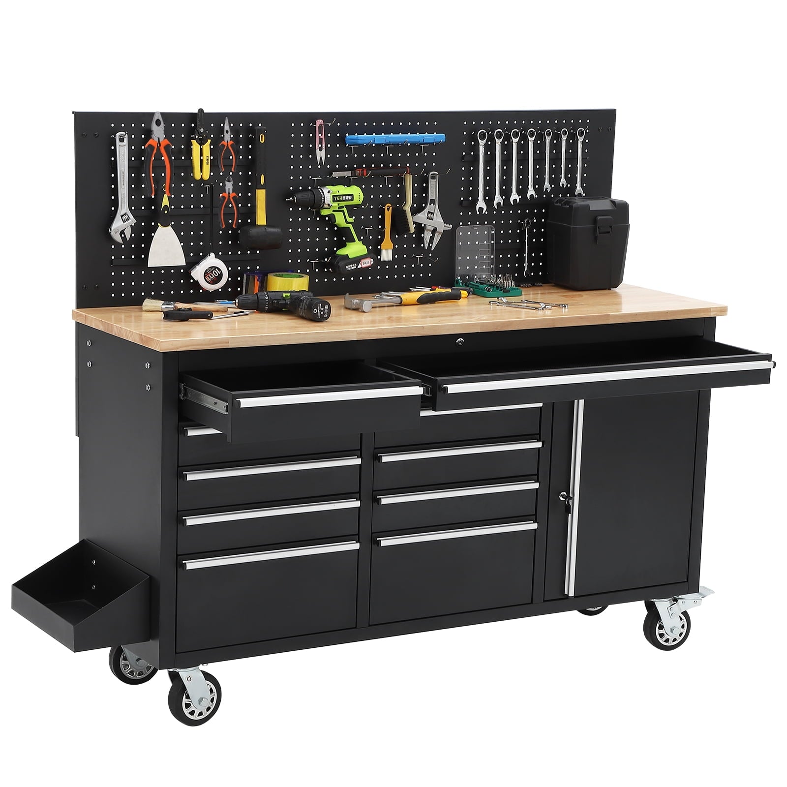 61-inch Rolling with Wheels, 10 Drawers, Multifunctional Cart Mechanic Storage Cabinet for Garage, Assembled Large Bo...