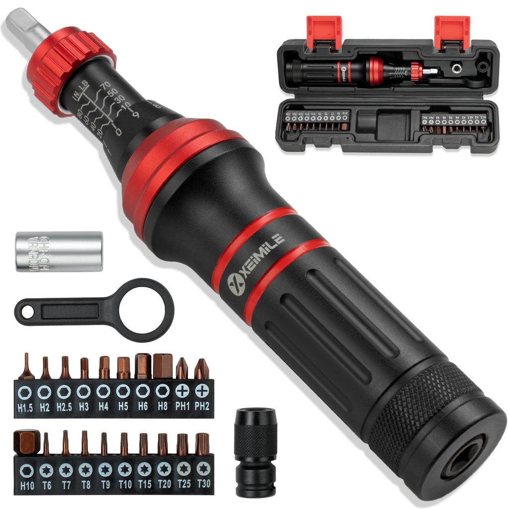 Torque Screwdriver 10-80 In.Lb, Inch Pound Torque Screwdriver Set with 1/4" Bit Holder, Flat, Hex, Torx and Philips Bits,Suitable for DIY Bi