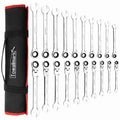 20 PCS Flex Head Ratcheting Wrench Set, Professional Ratchet Wrench Kit With 72 Tooth CR-V Steel, Roll Up Pouch, SAE ...