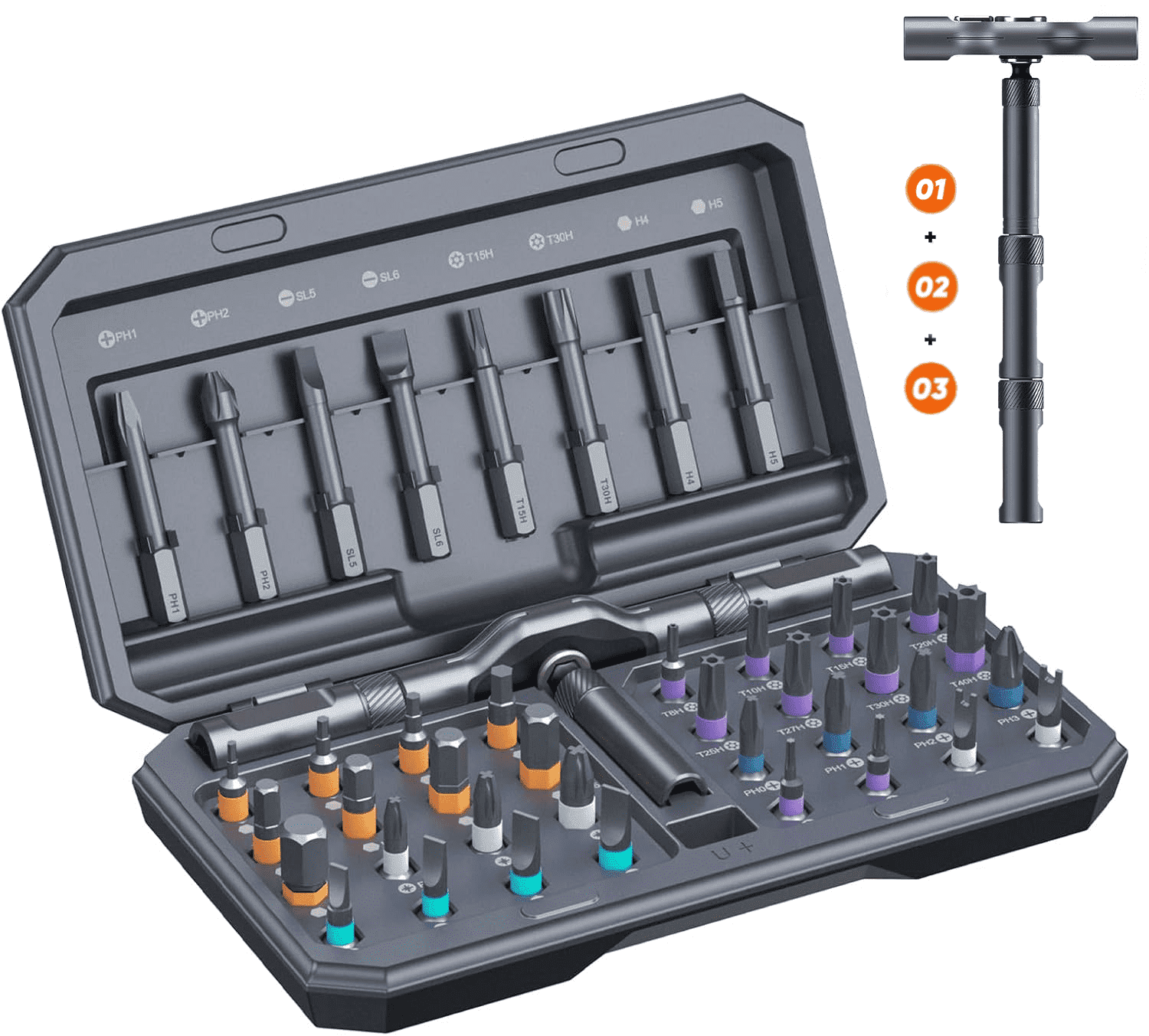 UU&T 42 in 1 Magnetic Screwdriver Set, Multi Bit Ratchet Screwdriver Set with T Handle, Portable Storage Case, DIY Repair Tool Kit for Elect