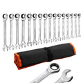 Combination Wrench Set, 16-Piece SAE Sizes, 72 Teeth, Cr-V Steel Ratcheting Wrench Set, with Roll Up Pouch, Open End,...
