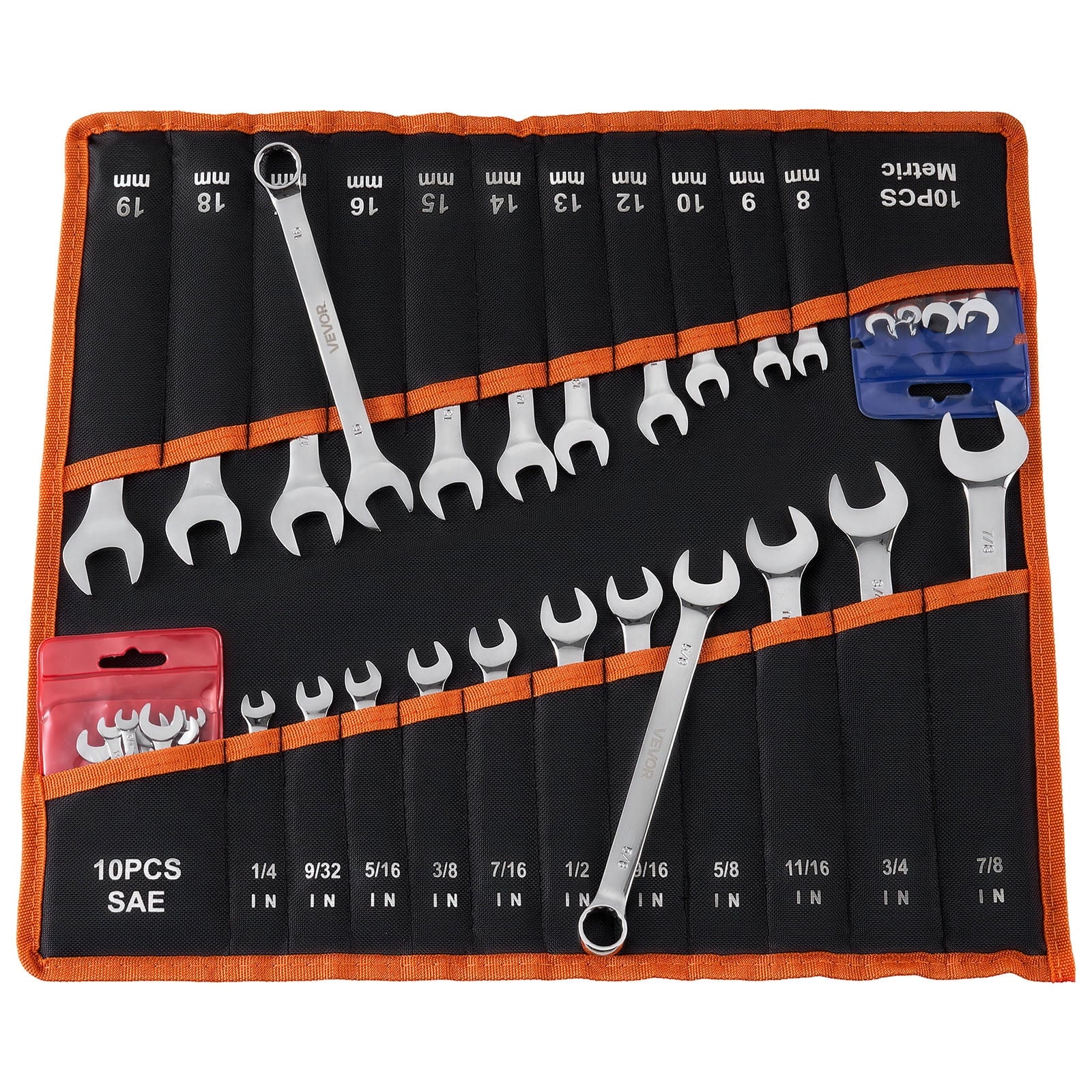 Combination Wrench Set, 42-Piece SAE and Metric, 12-Point Box End and 15 Angled Open End Combination Wrenches with Ro...