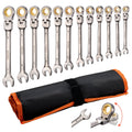 Flex-Head Ratcheting Wrench Set, 12-Piece Metric 8 mm to 19 mm, 72 Teeth, Cr-V Steel Ratchet Flexible Combination Wre...