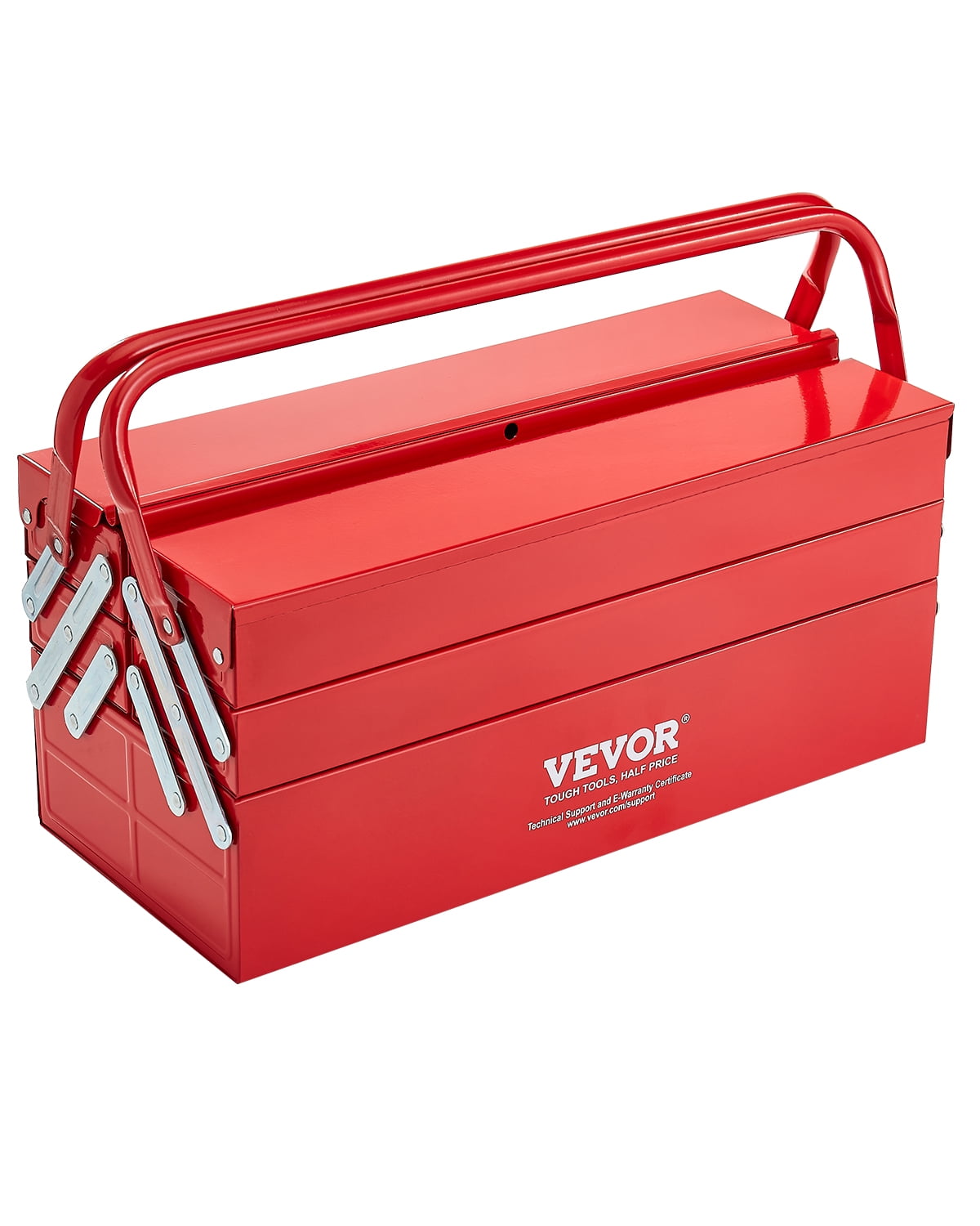 Metal Tool Box, 18-inch, 3-Tier 5-Tray Portable Folding Tool Chest Organizer with Handle & Lock Hole, Powder Coated S...