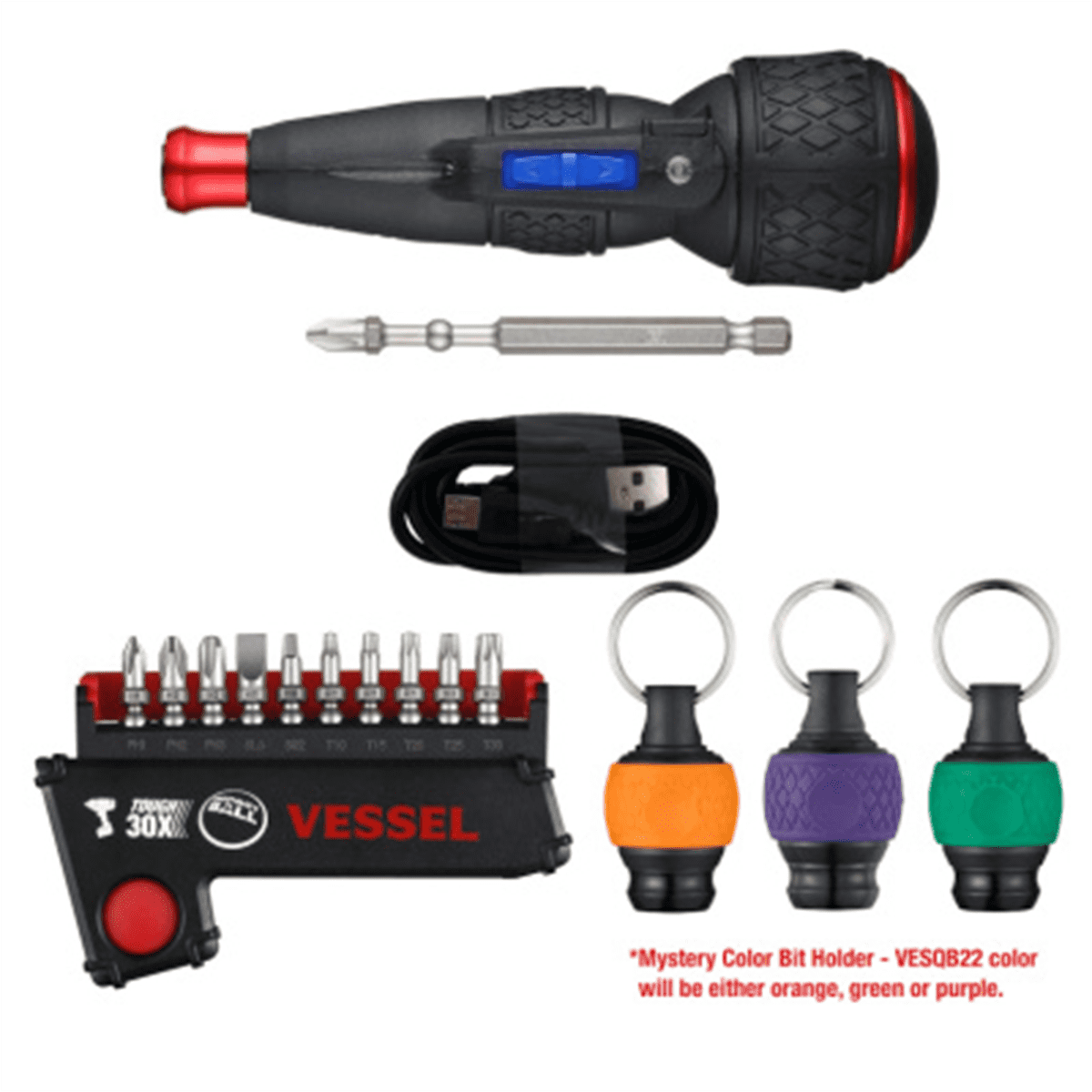 Tools 2025 Power Holiday Bundle - E-Assist Screwdriver, Bit Set, and One MYSTERY Color Bit Holder