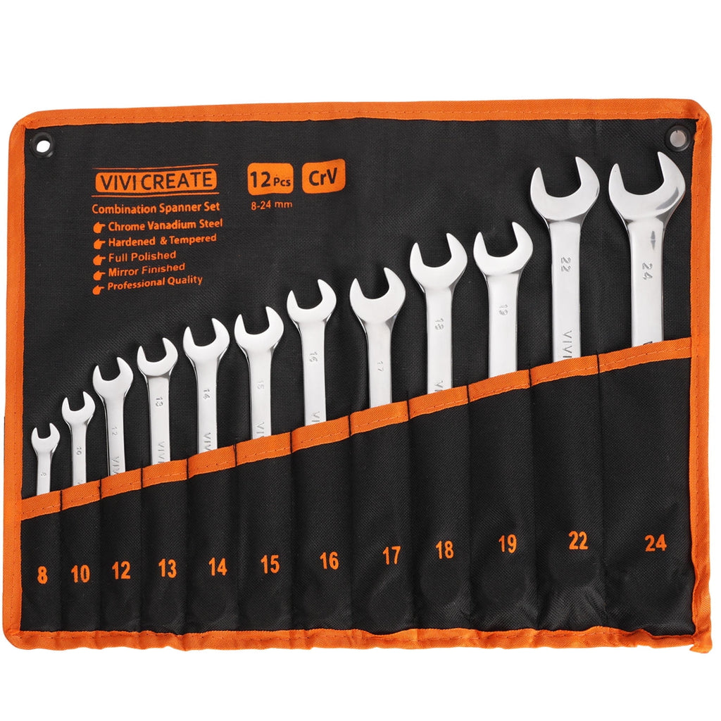 26-Piece Combination Wrench Set, SAE & Metric 8mm24mm & 1/41, Chrome Vanadium Steel Open End Wrenches with 12-Point B...