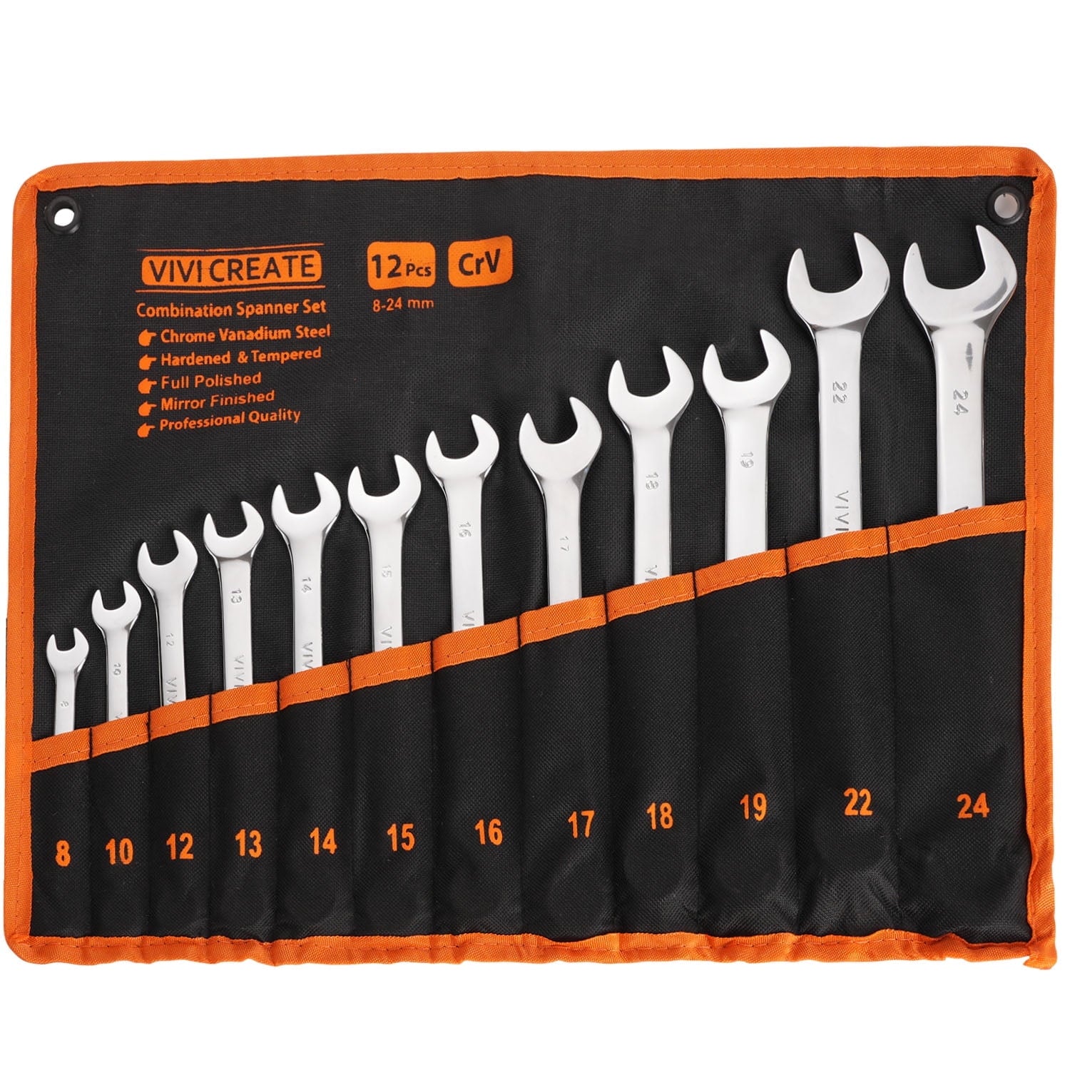 26-Piece Combination Wrench Set, SAE & Metric 8mm24mm & 1/41, Chrome Vanadium Steel Open End Wrenches with 12-Point B...