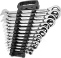 13-Piece Professional-Grade Reversible Ratcheting SAE Combination Wrench Set with Storage Rack