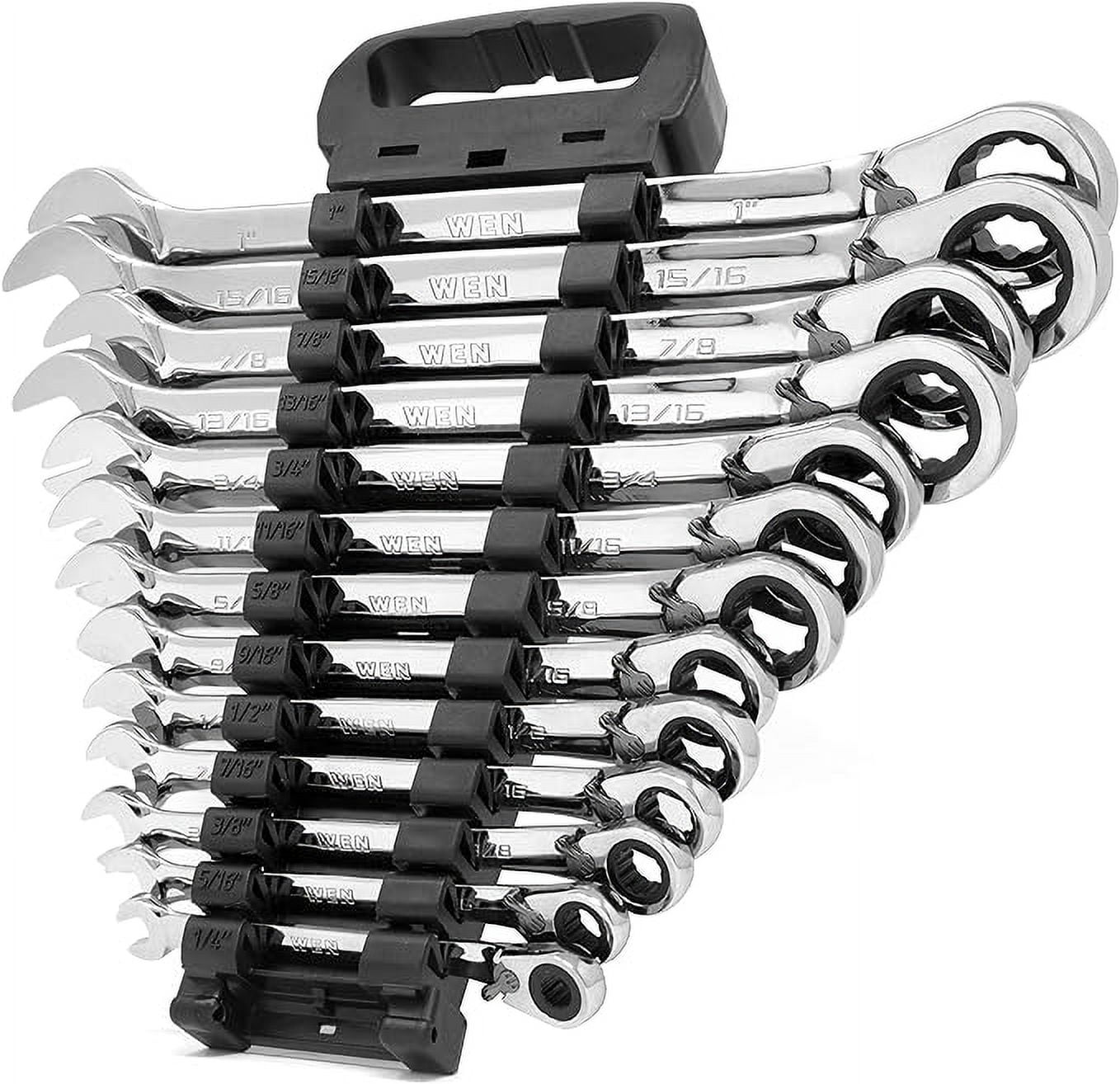 13-Piece Professional-Grade Reversible Ratcheting SAE Combination Wrench Set with Storage Rack