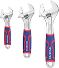 3-piece Adjustable Wrench Set, Cr-V Wide Jaw Wrench With Rubber Anti-Slip Grip, 6-inch, 8-inch, 10-inch with Metric/S...