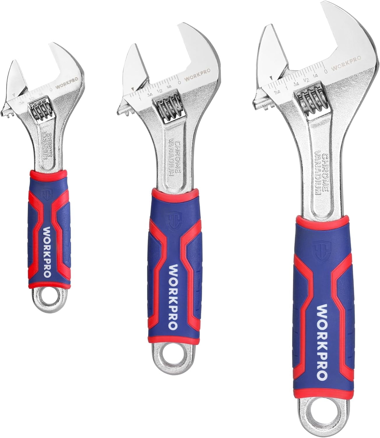 3-piece Adjustable Wrench Set, Cr-V Wide Jaw Wrench With Rubber Anti-Slip Grip, 6-inch, 8-inch, 10-inch with Metric/S...