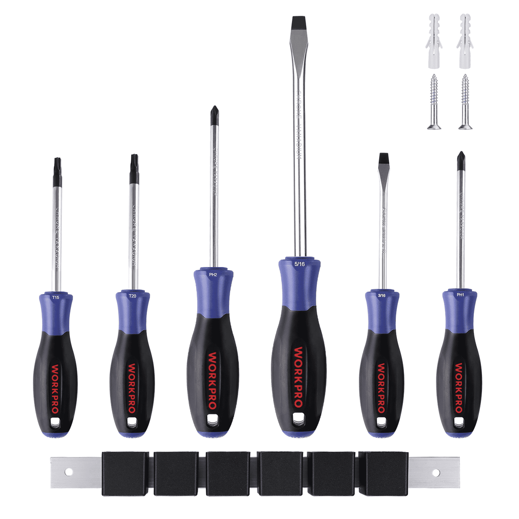 6-Piece Magnetic Screwdrivers Set with Organizer,Flat Head/Slotted/Phillips/Torx Screwdriver Tools Set,Chrome Plating...