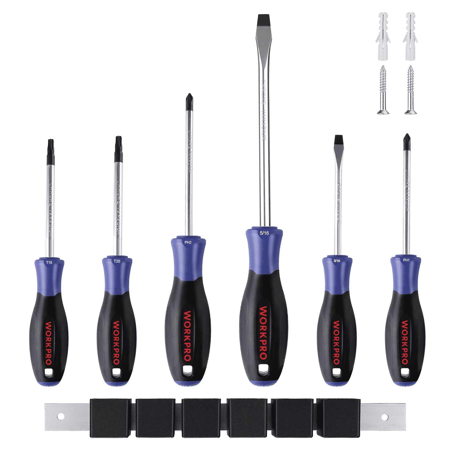 6-Piece Magnetic Screwdrivers Set with Organizer,Flat Head/Slotted/Phillips/Torx Screwdriver Tools Set,Chrome Plating...