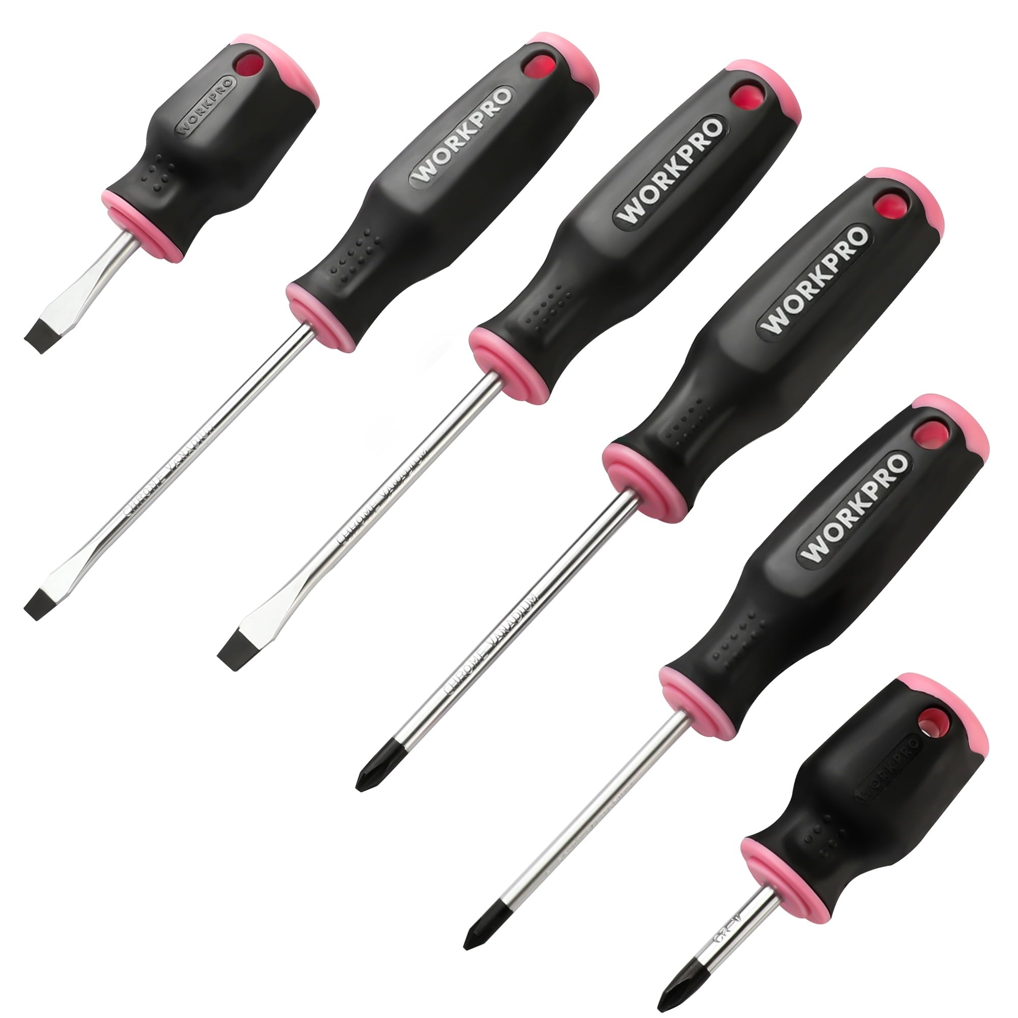 6-Piece Pink Magnetic Screwdrivers Set, Includes 3 Slotted & 3 Phillips Screwdrivers, Stubby Screwdrivers, Cr-V Shank...