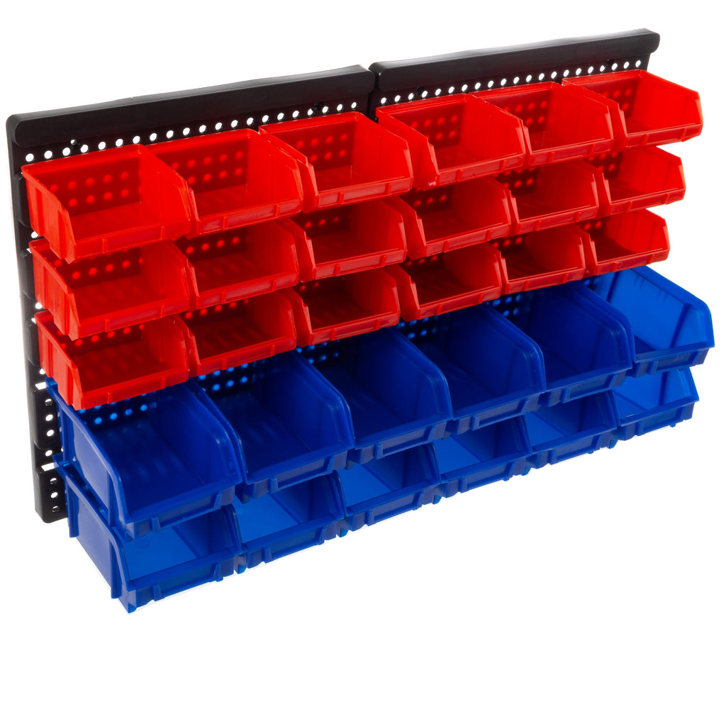 Bins - 30-Compartment Organization, Craft , Tool Box Organizer Unit (Black/Red/Blue)