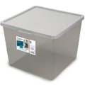 Kids Large Tinted Clear Plastic Stacking Storage Bin with Lid, Grey, 12 in x 12.4 in x 9.4 in
