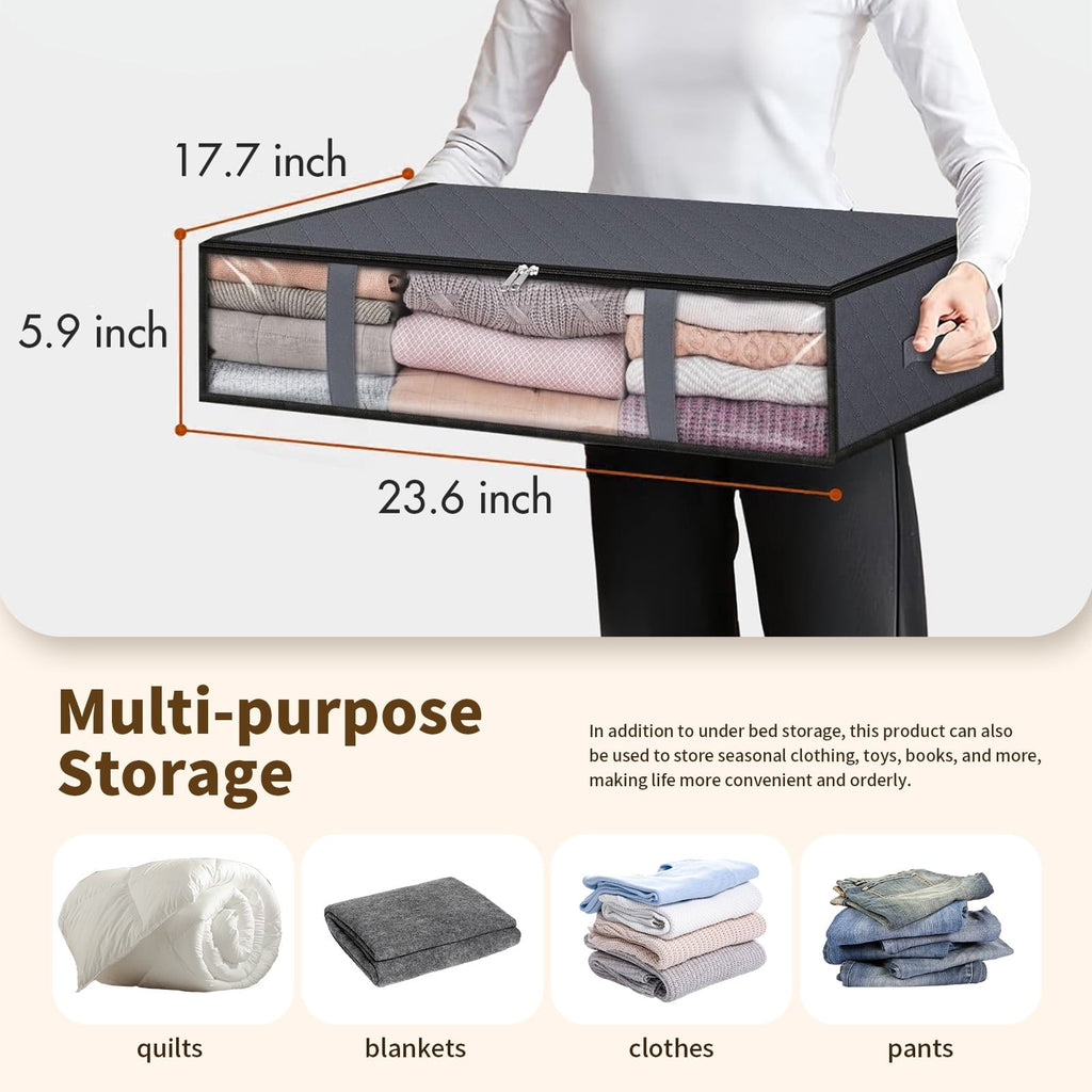 Underbed Storage Bag 90L, 3 Large Bins with Reinforced Handles Containers, Visible Clothes Storage Bags for Blanket Pillow Quilts, Closet Organizers