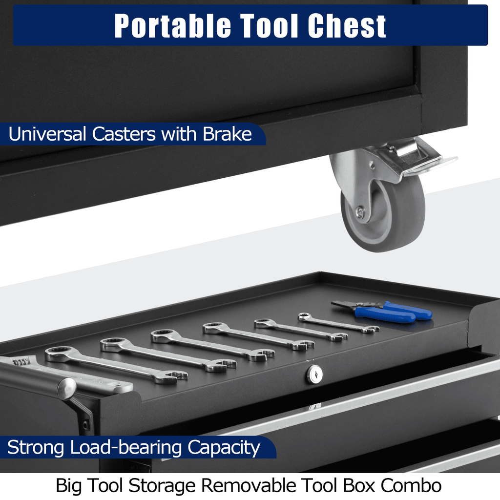 5-Drawer Rolling Tool Chest with Wheels & Lock System, Portable Tool Box Storage for Workshop, Garage, Warehouse, Black - Image 3