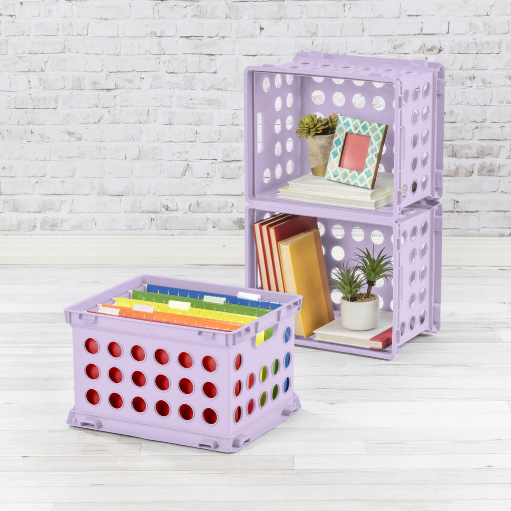 File Crate, Versatile Plastic Bin with Handles, Letter or Legal File Storage, Black, Standard Size