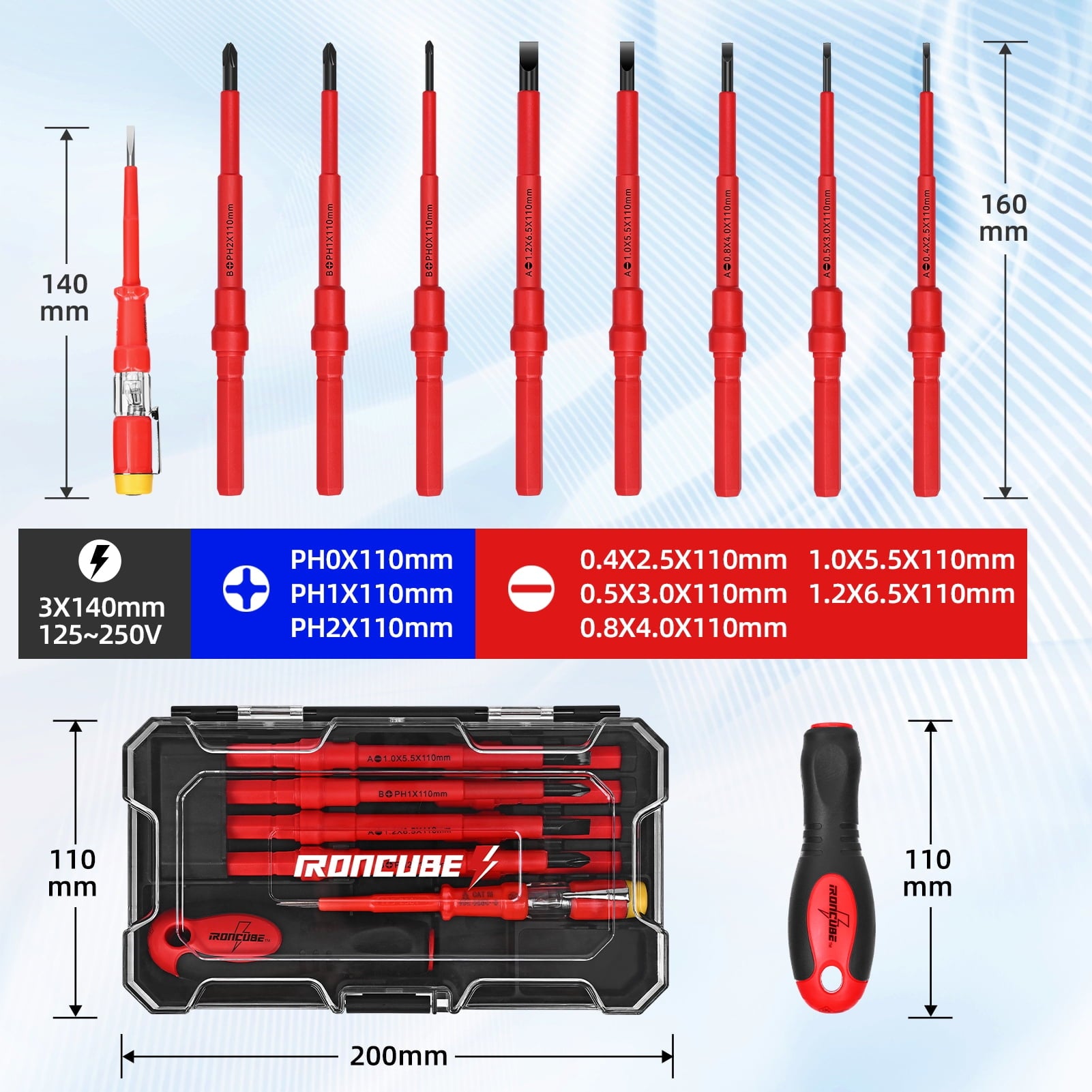 1000V Electrician Insulated Screwdriver Set, 9-Piece VDE Certified Replaceable Bits with Magnetic Tips - Image 3