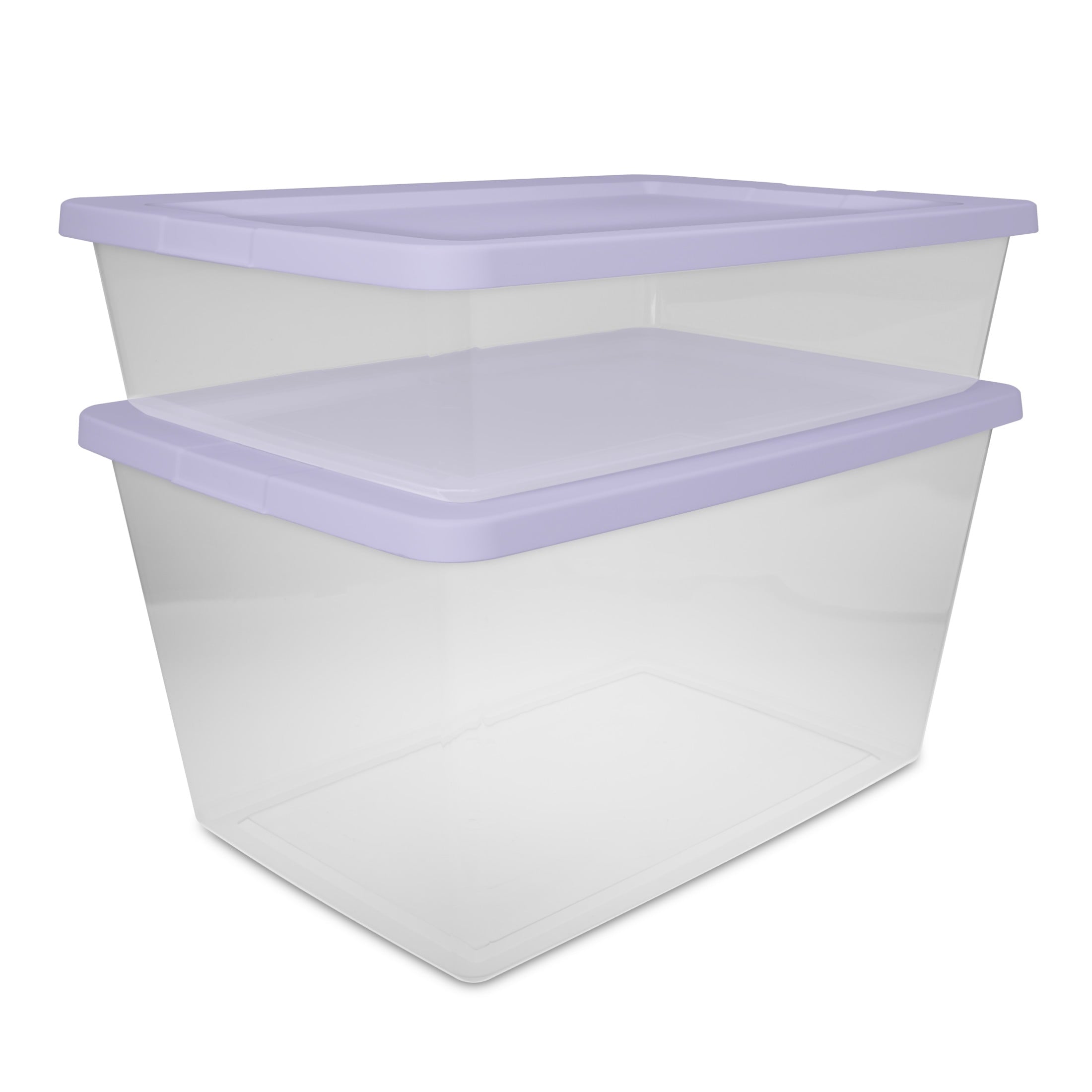 Set of (2) 28 Quart Storage Bins, Clear Plastic Storage Bin with Snap-on Lid, White