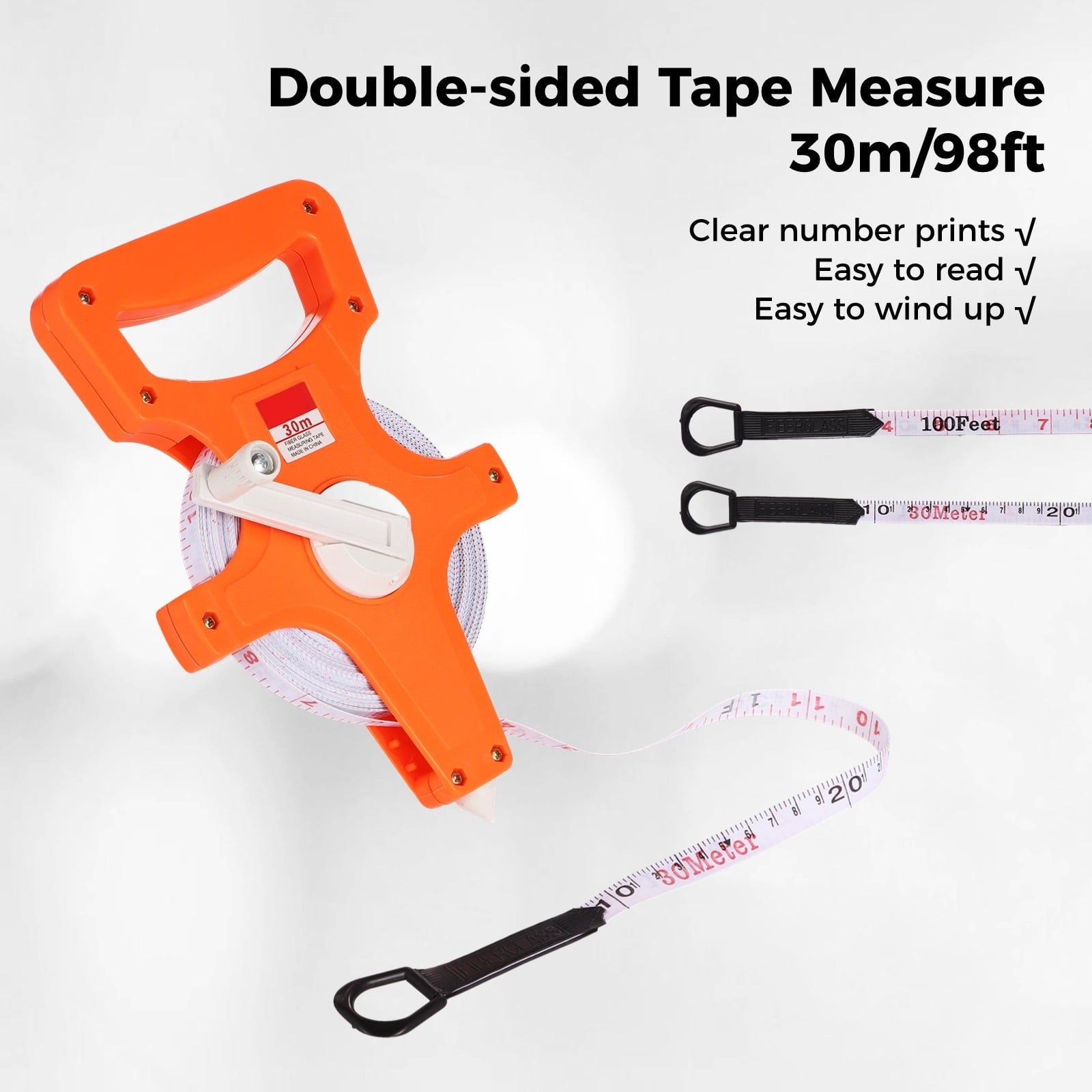 Open Reel Tape Measure, 30m/98ft Extra Long Standard & Metric Industrial Measuring Tape, Dual Sided Measuring Wheel f... - Image 3