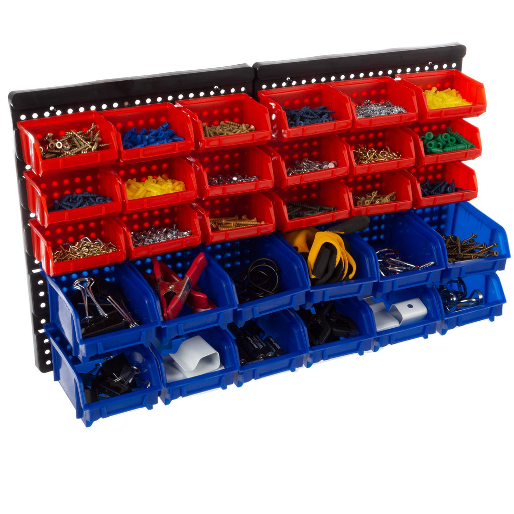 Bins - 30-Compartment Organization, Craft , Tool Box Organizer Unit (Black/Red/Blue) - Image 2