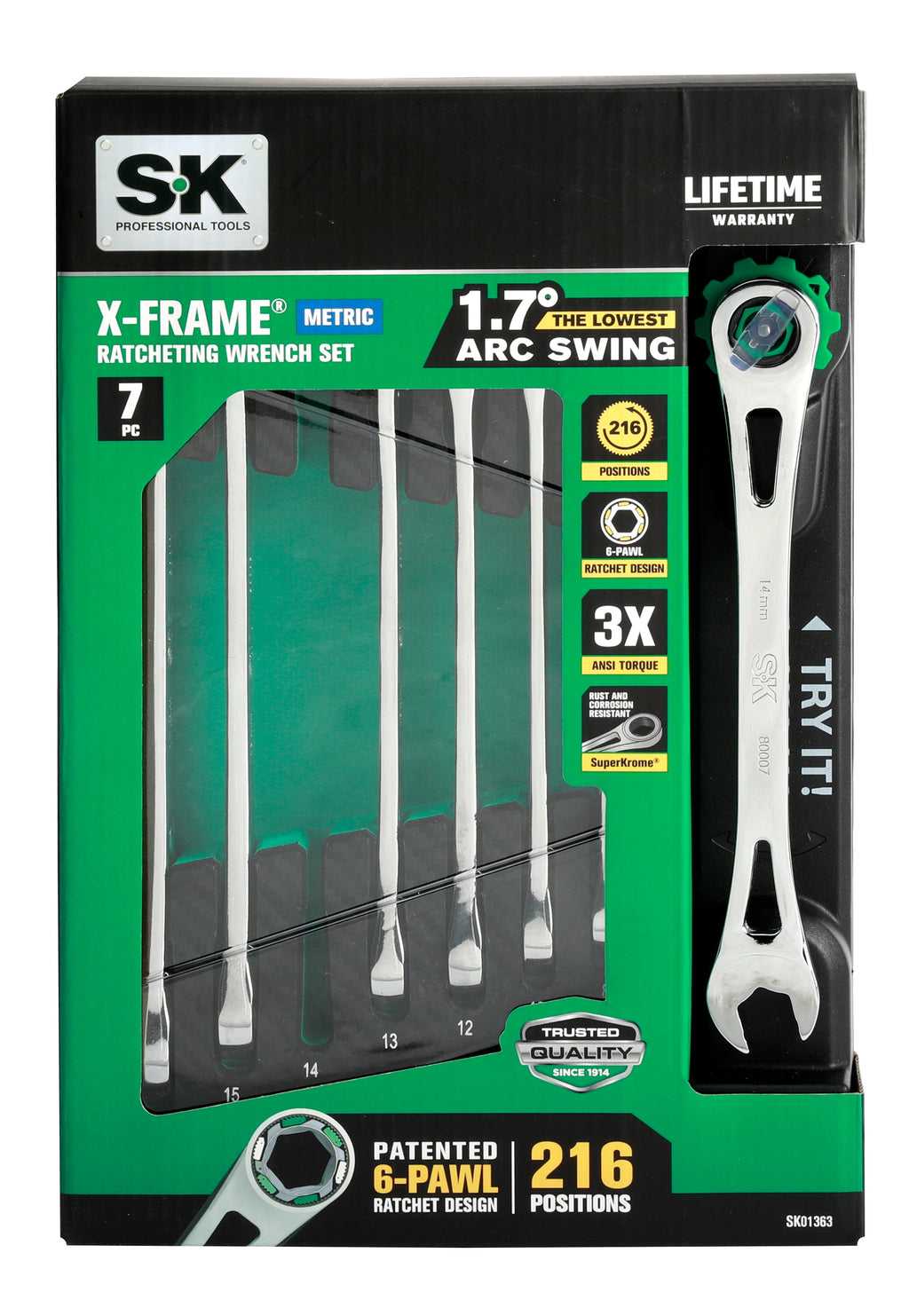 Hand Tools 01363-EVA 7 Piece Metric X-Frame Ratcheting Adjustable Wrench Set - Image 2