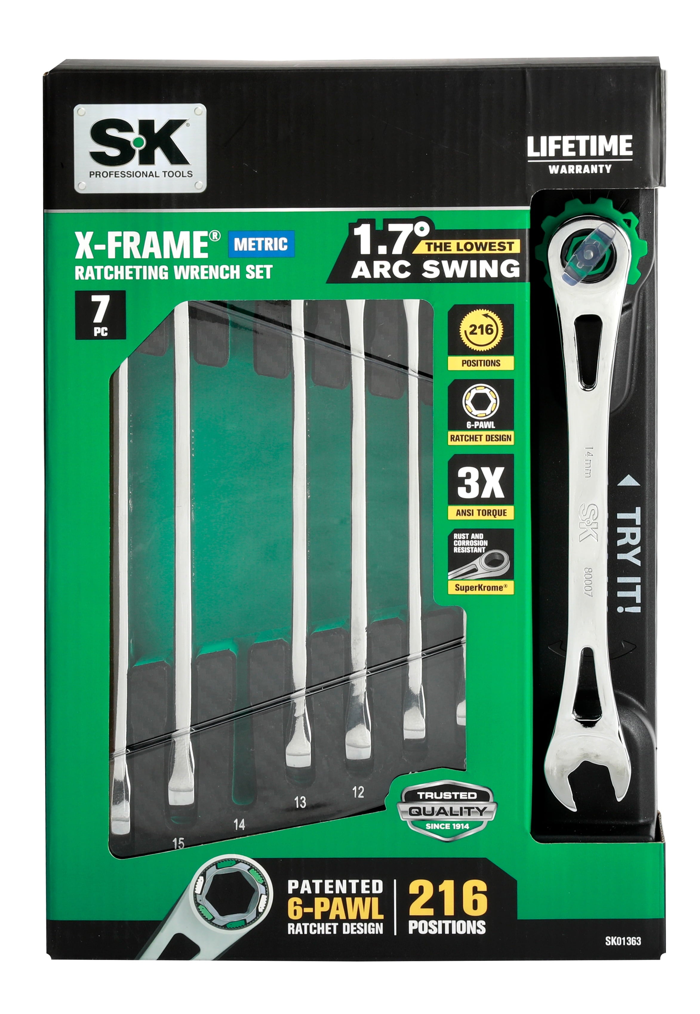 Hand Tools 01363-EVA 7 Piece Metric X-Frame Ratcheting Adjustable Wrench Set - Image 2