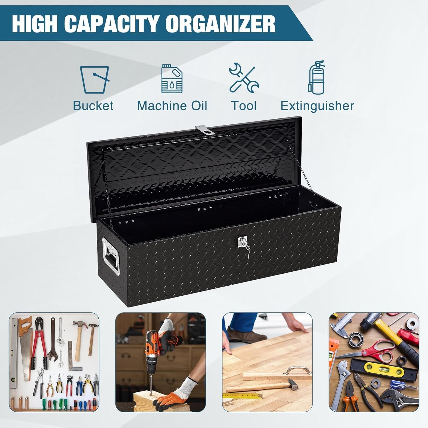 Diamond Plate Aluminum Toolbox with Handle & Lock, 39” - Image 5