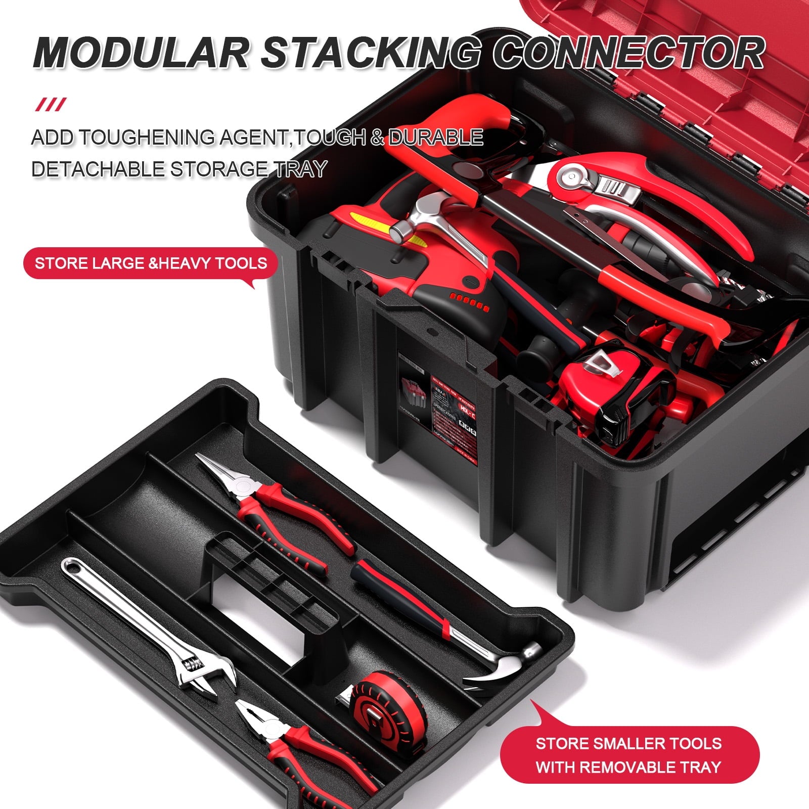 3-Tier & Cectable Rolling Tool Box with Lock | 17" Large Portable Tool Organizer System on Wheels for Garage & Profes... - Image 4