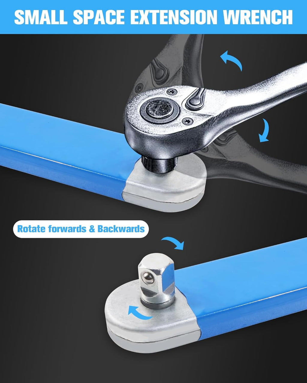 Offset Extension Wrench Set with 1/2" 1/4" 3/8" Square Drive Adapters, Impact Ready Gear Driven Tight Reach Extension... - Image 4