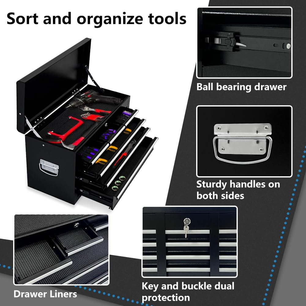 8-Drawer Chest, 2-in-1 Box with Wheels Metal Chest Cabinet for Garage, Workshop, Black - Image 4